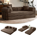 79" Convertible Futon Sofa Bed, Couch for Living Room | Brown | Folding Corduroy Sleeper Sofa, Modular Futon Couch with Fixed-Shape Frame, Pull Out Couch No Assembly