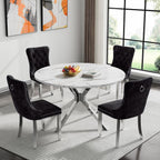 Modern Round Dining Table for 4 to 6, 47 inch Circle Dining Table with White Faux Marble Top & Silver Stainless Steel X Base, Round Dining Room Table for Kitchen Dining Room Small Space