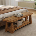 55" Solid Wood Entryway Bench with Shoe Storage, Rustic Wood Grain Shoe Rack Window Bench Seat for Foyer, Hallway, Mudroom, Bedroom, Easy Assembly (Rustic Wood)