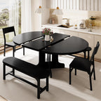 iPormis 5-Piece Round Dining Table Set for 4-6, 59" Extendable Dining Room Table Set with 2 Ergonomic Chairs & 2 Benches, Oval Modern Dinette Table with Metal Frame & MDF Board, Space-Saving, Black