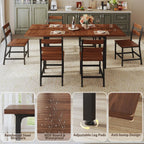 ALEXNUTRE 7-Piece Dining Table Set for 4-6, 63" Large Extendable Kitchen Table Set with 6 Chairs, Curved Backrest, Dining Room Table with Solid Metal Frame & MDF Board, Easy Assembly, Walnut