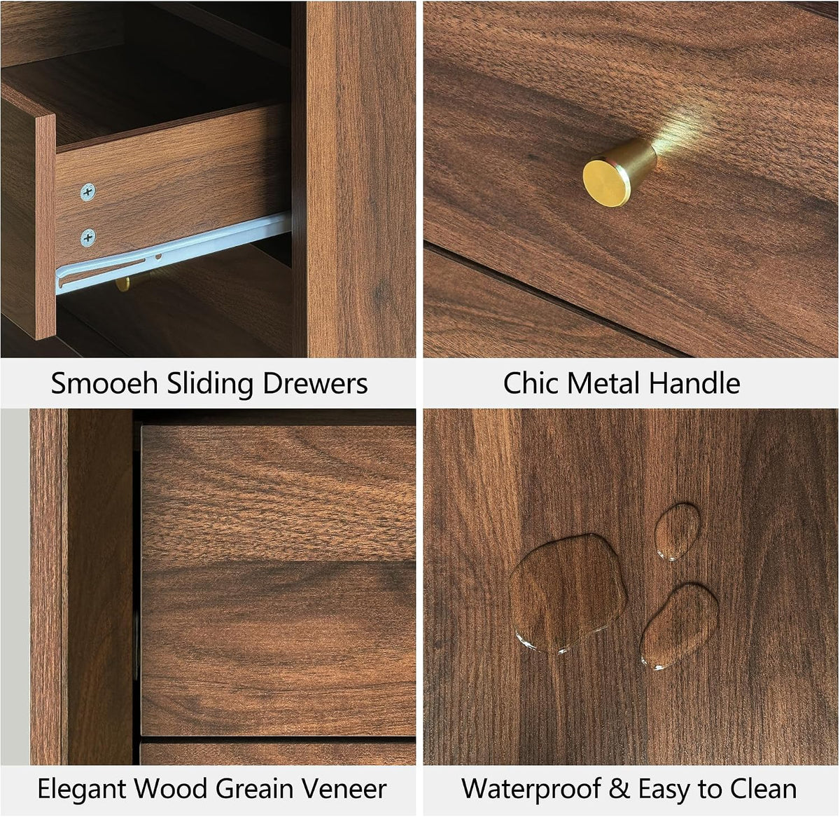 FORTUNETEC 19.6" Nightstand with Charging Station, Dark Walnut