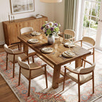 63-Inch Solid Wood Dining Table, Farmhouse Kitchen Table for 4-6 People, Rectangular Wooden Dinner Table with Thick Top & Trestle Base, Natural Wood