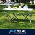 Flash Furniture 5 ft Plastic Bi-Fold Table, Granite White | Height Adjustable, Carrying Handle, Durable Construction, Commercial Use