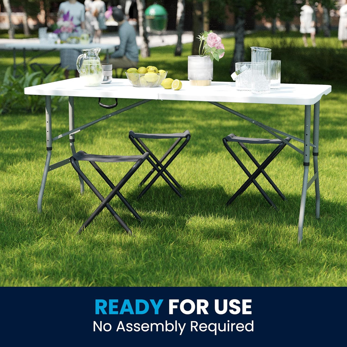Flash Furniture 5 ft Plastic Bi-Fold Table, Granite White | Height Adjustable, Carrying Handle, Durable Construction, Commercial Use