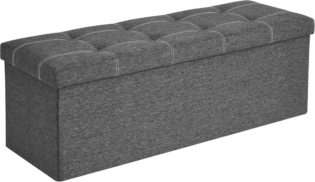 SONGMICS Mazie Collection - 43 Inches Ottoman Storage Bench, 35 Gal. Folding Chest with Breathable Linen-Look Fabric, Load up to 660 lb, for Entryway, Living Room, Bedroom, Dark Gray ULSF077G04