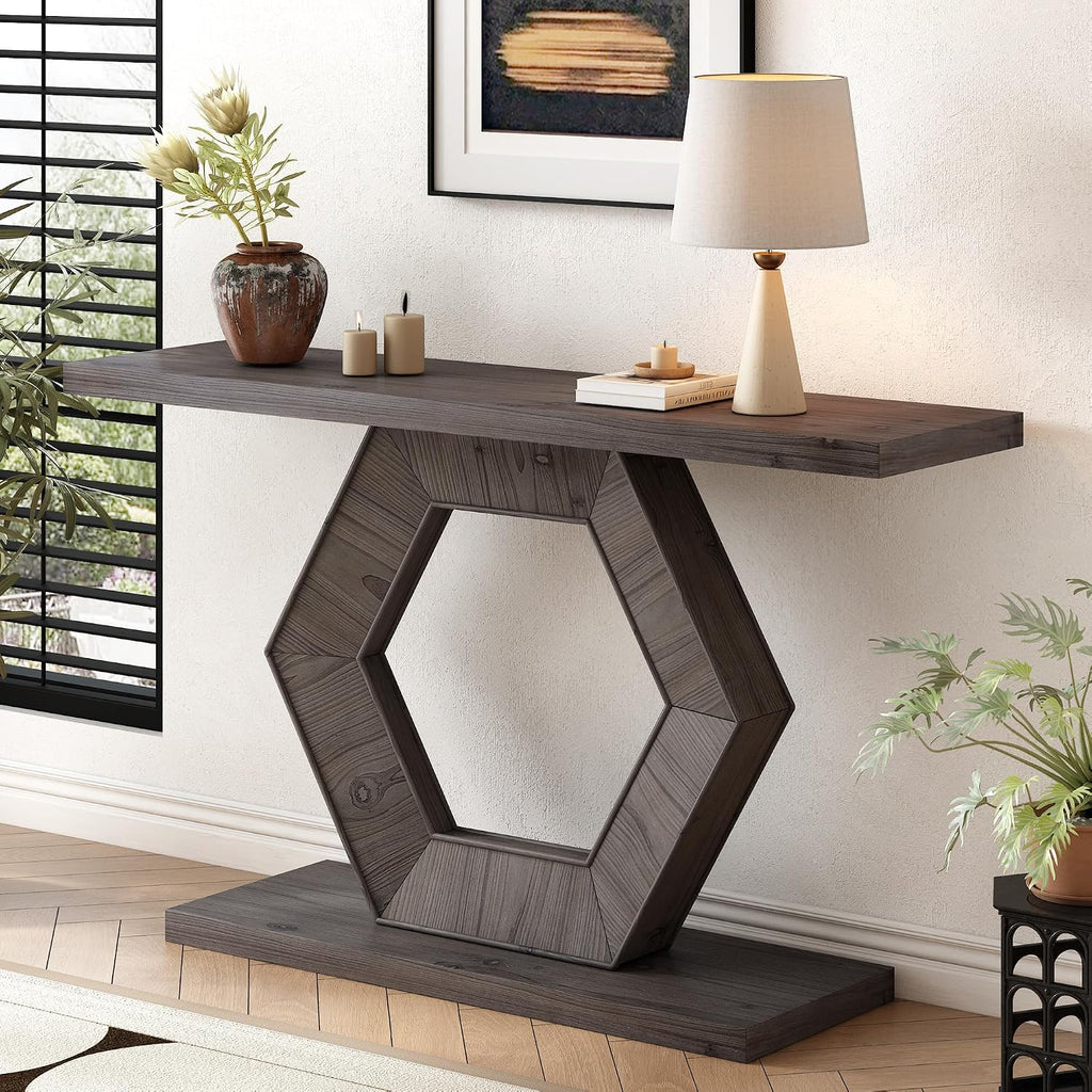 Modern Entryway Table with Innovative Hollow Hexagon Leg Structure and Premium Fir Veneer Finish for Sophistication,Suitable for Hallway, Entryway, Living Room