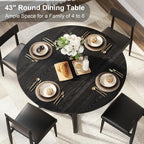 knoworld Round Dining Table for 4, Kitchen Tables Dining Room Circle Dinner Table with Pedestal Metal Frame, Space Saving Wood Industrial Kitchen & Dining Room Tables, Black 43In