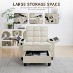 Oversized Recliner Chair with Swivel Tray Table, Modern Tufted Linen Fabric Single Sofa with Cup Holders & USB Port, 660 LBS Heavy Duty Reclining Chair for Living Room & Bedroom (White, 41.7'')