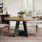 Tribesigns 47 inch Round Dining Table Wood Kitchen Table for Dining Room, 47" Dinner Room Tables for 4-6, Farmhouse Accent Furniture with Wooden Tabletop and Cross Base, Rustic+Black