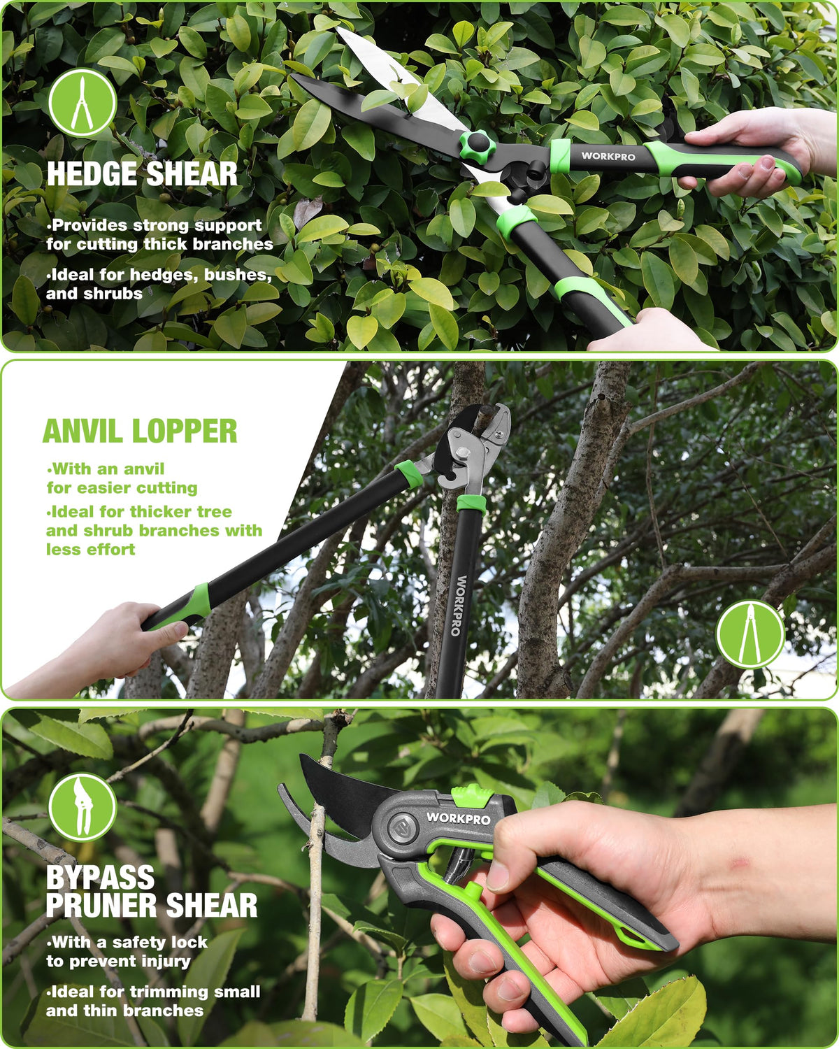 WORKPRO 3-Piece Garden Shears Set, Heavy-Duty Gardening Clippers