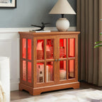 KEIKI Lighted Curio Display Cabinet with Adjustable Glass Shelves, Retro Storage Cabinet with Tempered Glass Doors, Elegant Showcase for Home Décor, Dark Oak