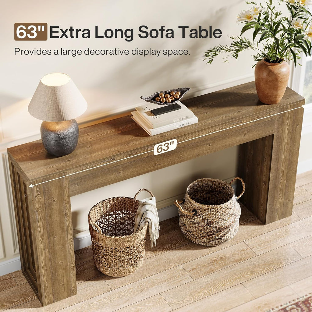 Tribesigns 63-Inch Long Console Table, Farmhouse Narrow Sofa Table Behind The Couch for Living Room, Entryway, Hallway, Foyer, Natural Brown