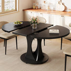 Einhomn 59" Extendable Round Dining Table for 6-8, Kitchen Table with Sturdy Double Arc Base & Backboard Clasp Desktop, Mid-Century Modern Dinner Table, Kitchen Dining Room, Space Saving, Black