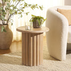 SAFAVIEH Home Collection Monka Bleached White Round Top Pedestal End Table (Fully Assembled)
