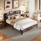 LIKIMIO Queen Size Bed Frame with Storage Headboard and Charging Station