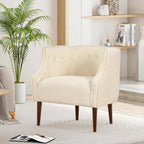 Christopher Knight Home Brandi Mid-Century Modern Fabric Upholstered Accent Chair, Wooden Living Room/Bedroom Comfy Reading Chair, Button Tufted Lounge Chair, Thick-Padded Seat Relaxing Armchair,Beige
