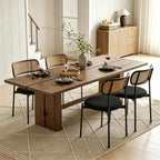 Rattan Dining Chairs Set of 4, Velvet Mid-Century Modern Upholstered Dining Chairs with Woven Cane Backrest, Black Kitchen Dining Room Chairs