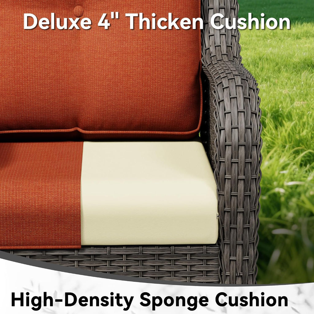 Outdoor Swivel Rocker Patio Chair - Outdoor Wicker Patio Furniture with Thickened Olefin Cushions, High Back and Deep Seating, Hand-Woven PE Rattan for Porch, Deck, Balcony, Orange