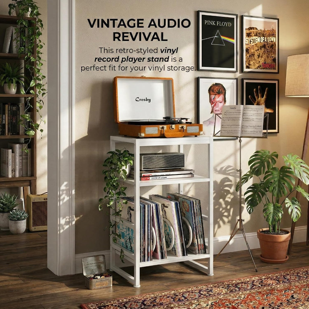 Record Player Stand,3-Tier Record Player Table with U-Shaped Vinyl Storage Up to 120 Albums,28" H End Table Turntable Stand with Storage,Record Table Vinyl for Living Room Bedroom
