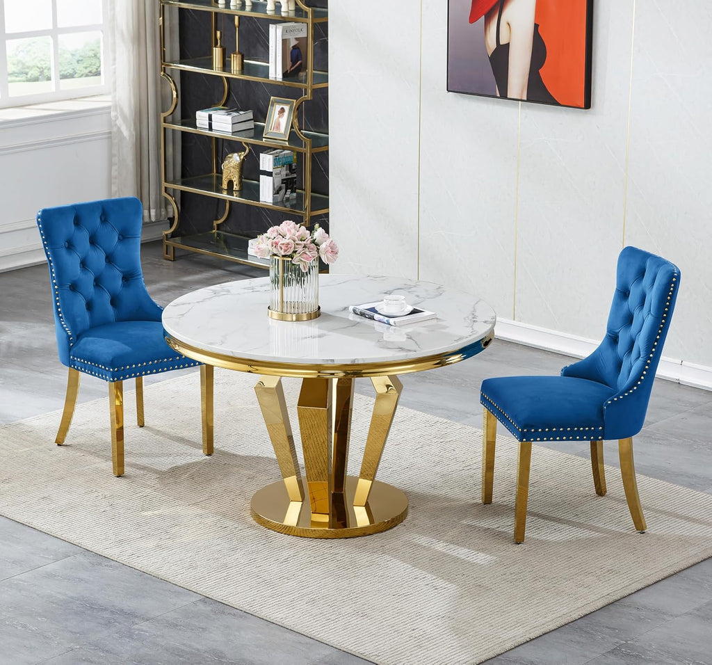HomVent Round Faux Marble Dining Table, Circle Faux Marble Kitchen Table with Stainless Steel Base, Round Dining Room Table for Kitchen