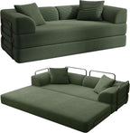 Cloud Couch Futon Sofa Bed, 5-in-1 Convertible Sofa Bed Pull Out Couch Sleeper Sofa Compressed Loveseat, 70" High-Density Sponge & Corduroy Fabric Futon Daybed for Living Room Bedroom(Green)