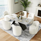 Swivel Barrel Dining Chairs, Upholstered Modern Accent Chair for Living Room, Bedroom, Makeup Vanity, Dining Room, Kitchen (Swivel Fabric Cream White, Set of 6)