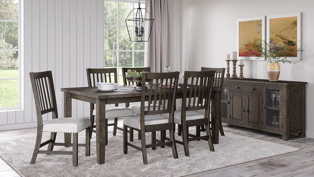 Jofran Willow Creek Distressed Pine Counter Height Dining Bench, Rustic Upholstered Bench for Dining Room Kitchen, Cream Fabric and Brown Wood
