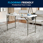 Flash Furniture 4-Foot Bi-Fold Granite White Plastic Folding Table | Lightweight, Easy Storage, Commercial Grade, Carrying Handle