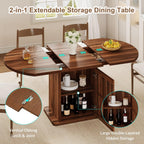 iPormis Round Dining Table for 4-6, 59'' Extendable Dining Room Kitchen Table with 2-Tier Storage Shelf, Wood Dinner Table with Door, Sturdy Pedestal Base, Space Saving, Kitchen, Dining, Walnut