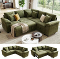 Sectional Sleeper Sofa with Pull Out Bed, 86" L Shaped 5 Seat Couch with 151L Storage, Convertible Cloud Couch Bed, Modular Sectional Couches for Living Room, Apartment (Green)