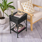VECELO Nightstand Set of 2, X-Design End Side Table with Fabric Storage Drawer and Open Shelf, Bedside Night Stand with Steel Frame for Bedroom, Living Room,Dorm, Easy Assembly, Black