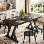 Solid Wood Dining Table for 4-6 People, 63 Inches Wooden Farmhouse Rectangular Kitchen Dinner Table with Heavy-Duty Legs for Home, Living Room, Dining Room, Black