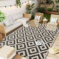 OLANLY Waterproof Outdoor Rug 5x8 ft, Outdoor Plastic Straw Rug for Camping, RV Mat Outside, Outdoor Carpet for Porch, Deck, Backyard, Balcony, Picnic, Black & Beige