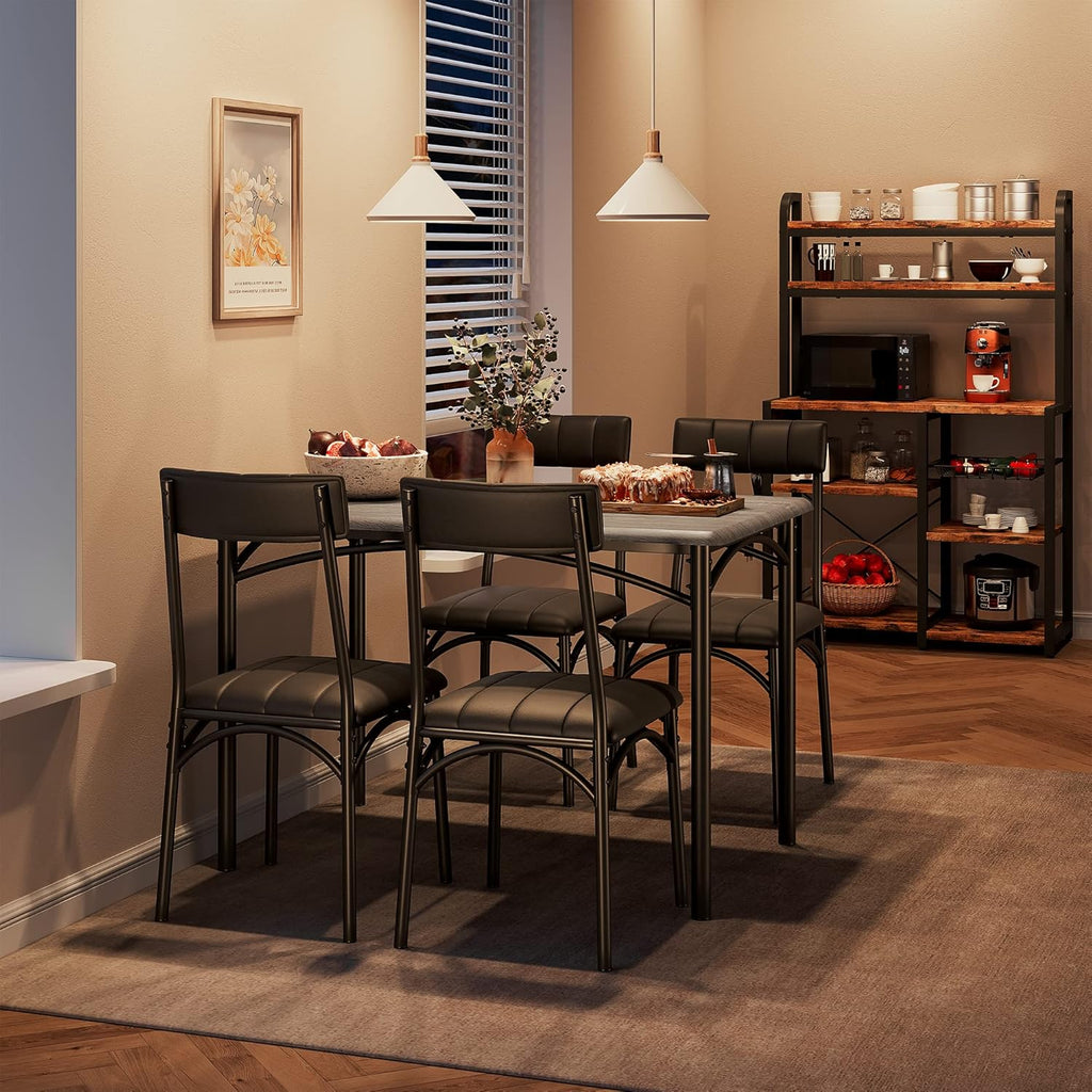 CABIHOME Dining Table Set for 4, Kitchen Table Set for 4, Dining Room Table Set with Upholstered Chairs, Rectangle Kitchen Table Set for Small Space, Apartment, Studio, Gray