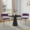 Velvet Dining Chairs Set of 2, Upholstered Dining Chair for Living Room, Modern Woven Kitchen Side Seats with Golden Legs, Great for Bedroom Kitchen Vanity - Purple
