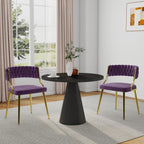 Velvet Dining Chairs Set of 2, Upholstered Dining Chair for Living Room, Modern Woven Kitchen Side Seats with Golden Legs, Great for Bedroom Kitchen Vanity - Purple