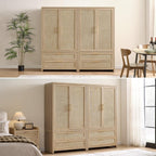 SICOTAS 71 inch Rattan Wardrobe Closet : Armoire Wardrobe with Drawers