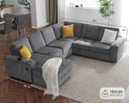 112" Sectional Couch, U Shaped Couch with Storage, Couches for Living Room | Storage Chaise, Cup Holders, USB & Type-C Charging Ports, L Shaped Sofa for Living Room & Guest Bedroom, Corduroy Grey