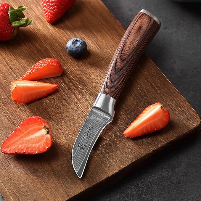 Wakoli EDIB Peeling Knife, 6.9-Inch Damascus Kitchen Knife, VG10 Core, Pakkawood Handle, Knife for Food Peeling in Gift Box