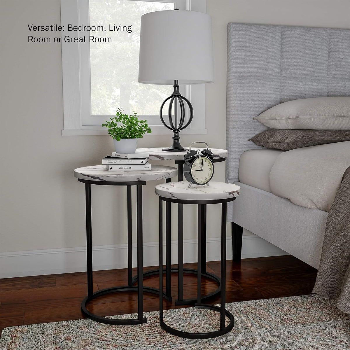 Lavish Home Round Nesting Tables Set of 3, Faux Marble Tabletop, White | 25”H / 22.5”H / 20.25”H Modern Side Tables, Space Saving Accent Table Set, for Living Room, Bedroom, Dorm or Home Office