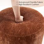 Flouki Pouf Ottoman Footrest, Foot Stools, Modern Round Upholstered Ottomans, Ottomans Pouffe, for Living Room, Bedroom, Entryway, Dorm, Selected Fabric (Orange-Brown, Set of 2)