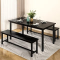 AWQM Dining Table Set with Two Benches, Kitchen Table Set for 4-6 Persons, Kitchen Table of 47.2 x 28.7 x 28.7 Inches, Bench of 41.3 x 11.8 x 17.7 Inches Each, Black