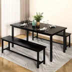 AWQM Dining Table Set with Two Benches, Kitchen Table Set for 4-6 Persons, Kitchen Table of 47.2 x 28.7 x 28.7 Inches, Bench of 41.3 x 11.8 x 17.7 Inches Each, Black