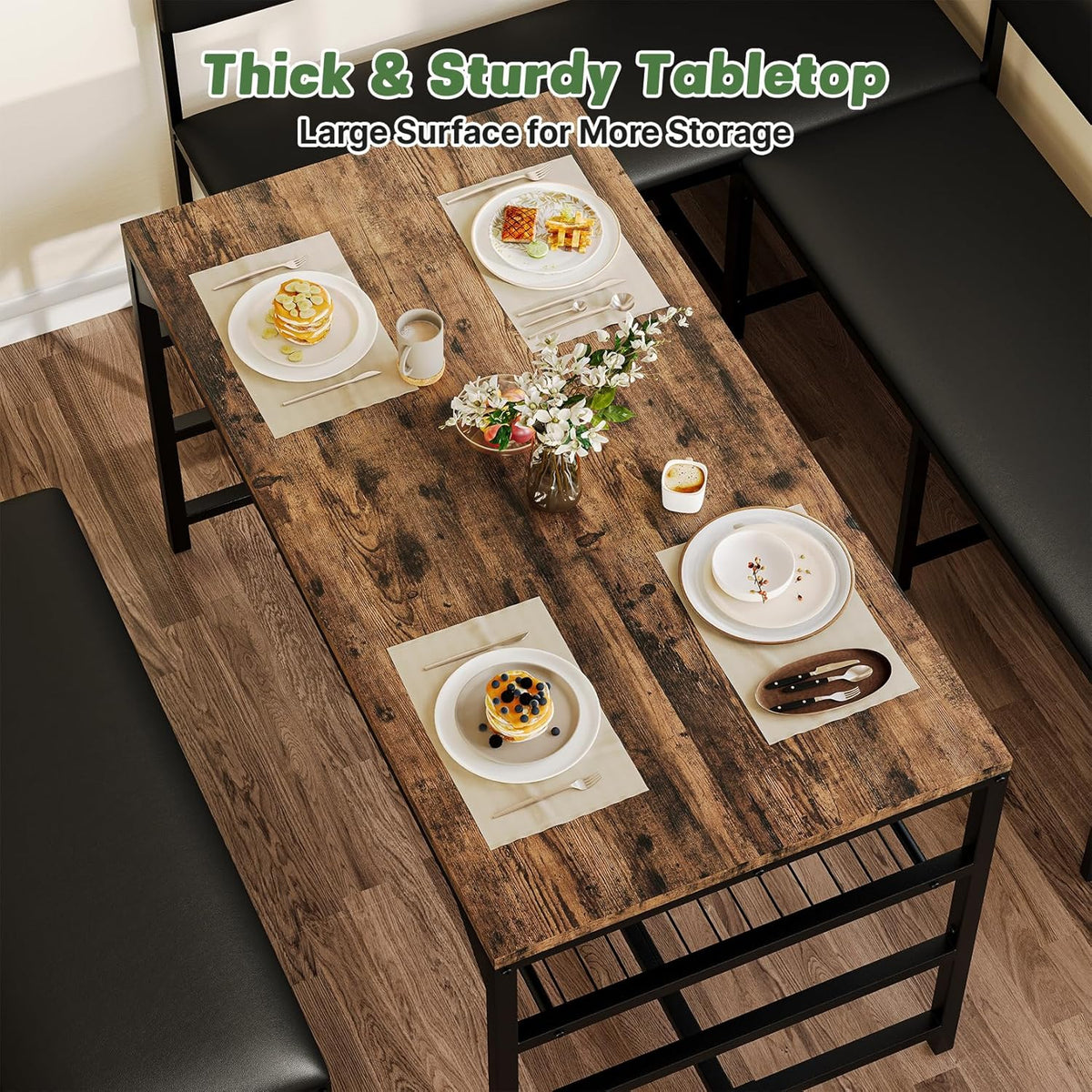 Concho Kitchen Breakfast Nook Table Set with Soft Seat, Corner Dining Table Set for 4-6 People, Dining Room Sets for 4, Space Saving Kitchen Booth Seating with Table for Small Space, Coffee Brown
