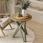 Pedestal Farmhouse End Table, Distressed Top with Tripod Base Bedside Table for Living Room, Modern, Boho, Round, Sage Green