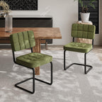 Mid-Century Modern Dining Chairs Set of 2 with Metal Legs, Green | Upholstered Chenille Cantilever Dining Chairs with Ergonomic Backrests, Armless Design, Padded Seats for Dining Room