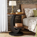 Tribesigns Round End Table, 2 Tiers Side Table with Storage Shelf, Sofa Side Bedside Nightstand with Wood Metal Arc-Shaped Frame for Small Spaces, Living Room, Bedroom, Easy to Assemble, Brown (1PCS)