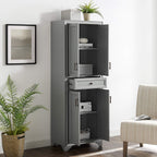 Crosley Furniture Tara Pantry Storage Cabinet with Shelves, Kitchen, Dining, or Laundry Room, Distressed Gray