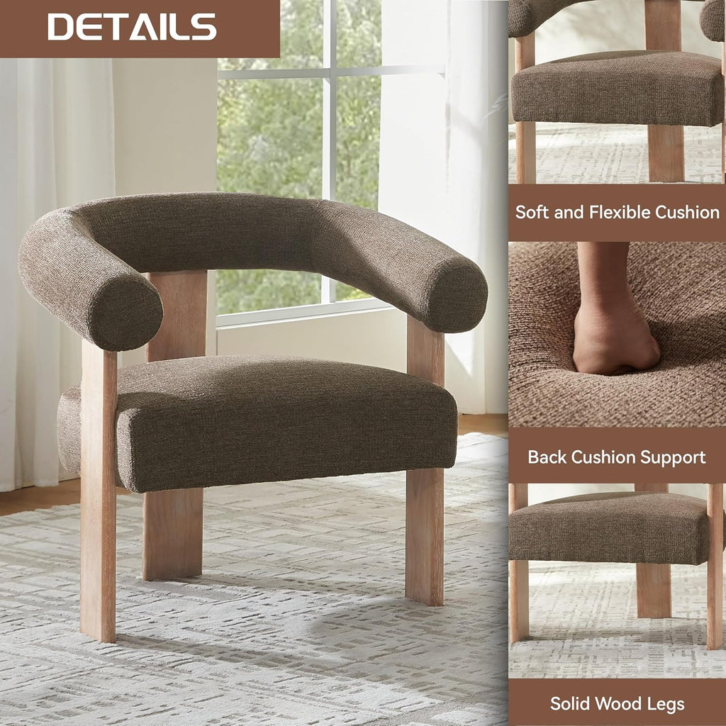 VKNOW Accent Chair Living Room Chairs Set of 2, Modern Upholstered Arm Chair with Solid Wood Legs, Comfy Barrel Accent Chairs for Living Room, Bedroom, Brown